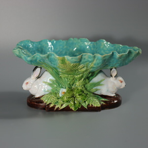 Minton Majolica Rabbits And Leaves Compote Bowl
