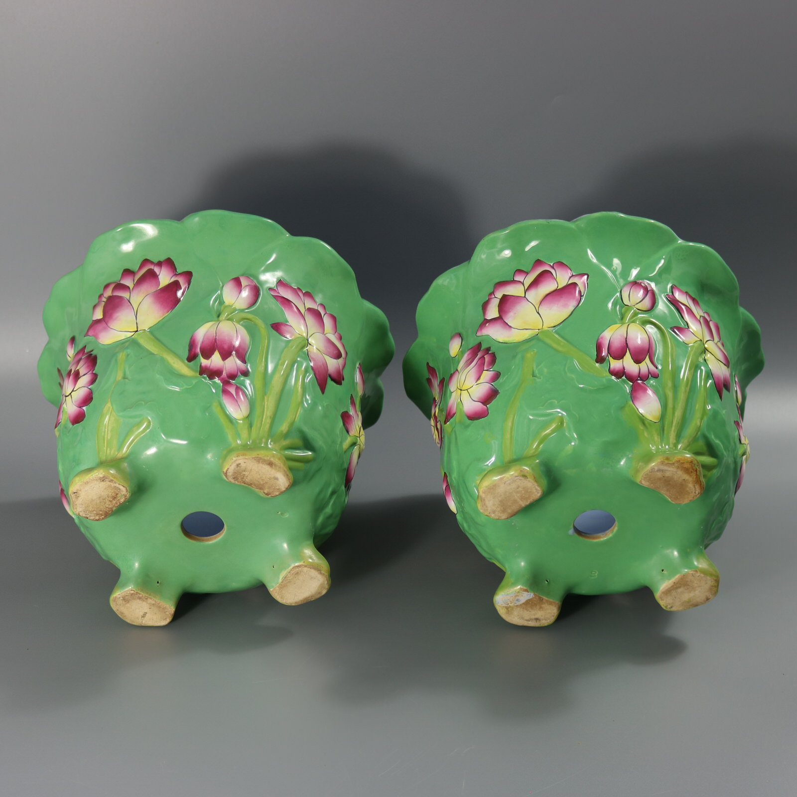Pair Minton Majolica Lily Jardinieres - ID#23366 Image 4