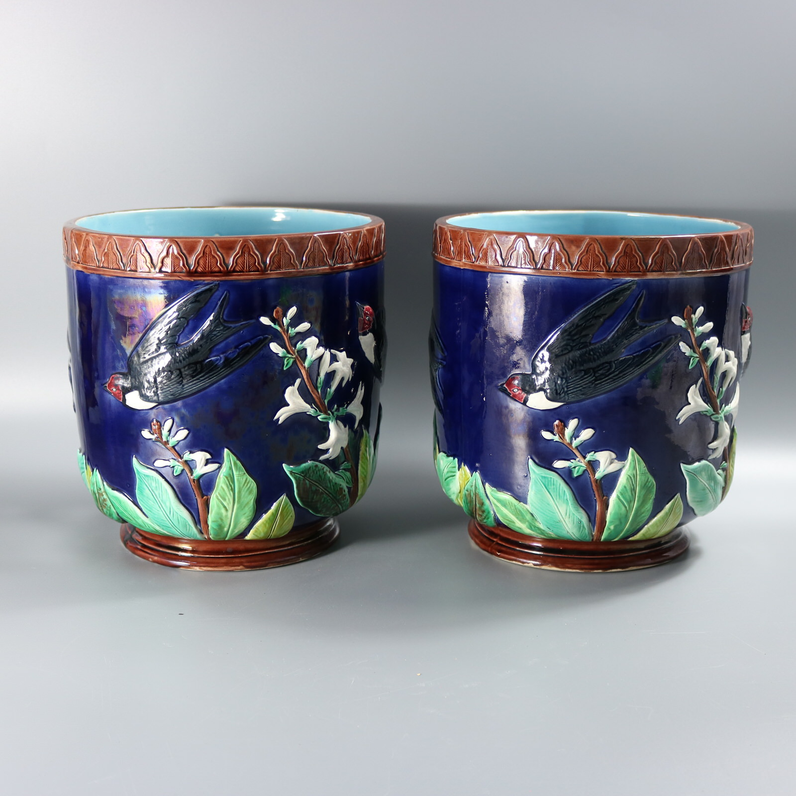 Pair Holdcroft Majolica Swallow Planters - ID#23389 Image 2