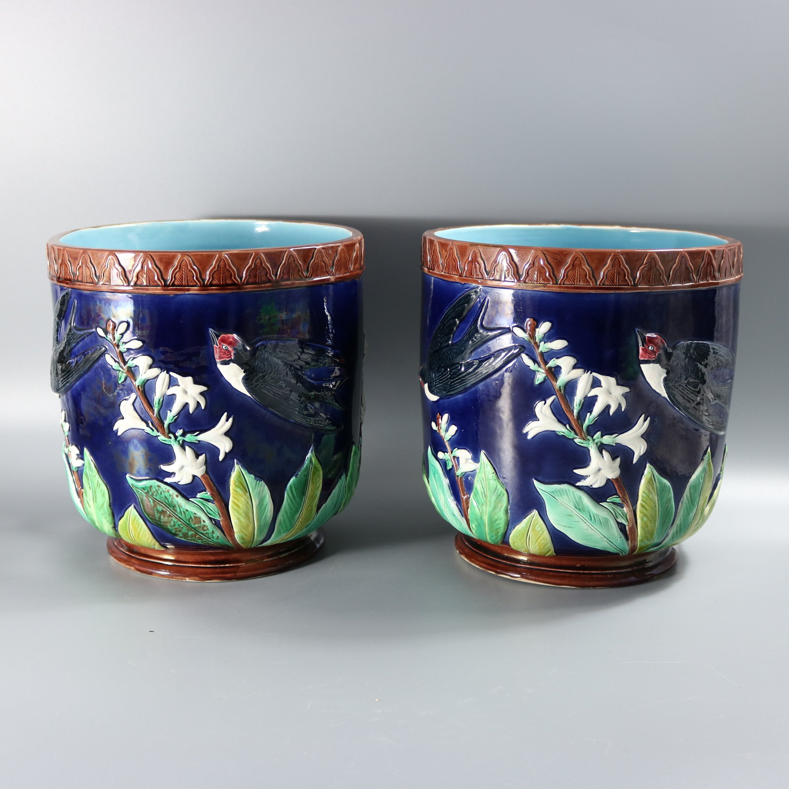 Pair Holdcroft Majolica Swallow Planters - ID#23389 Image 1