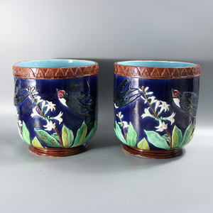 Pair Holdcroft Majolica Swallow Planters