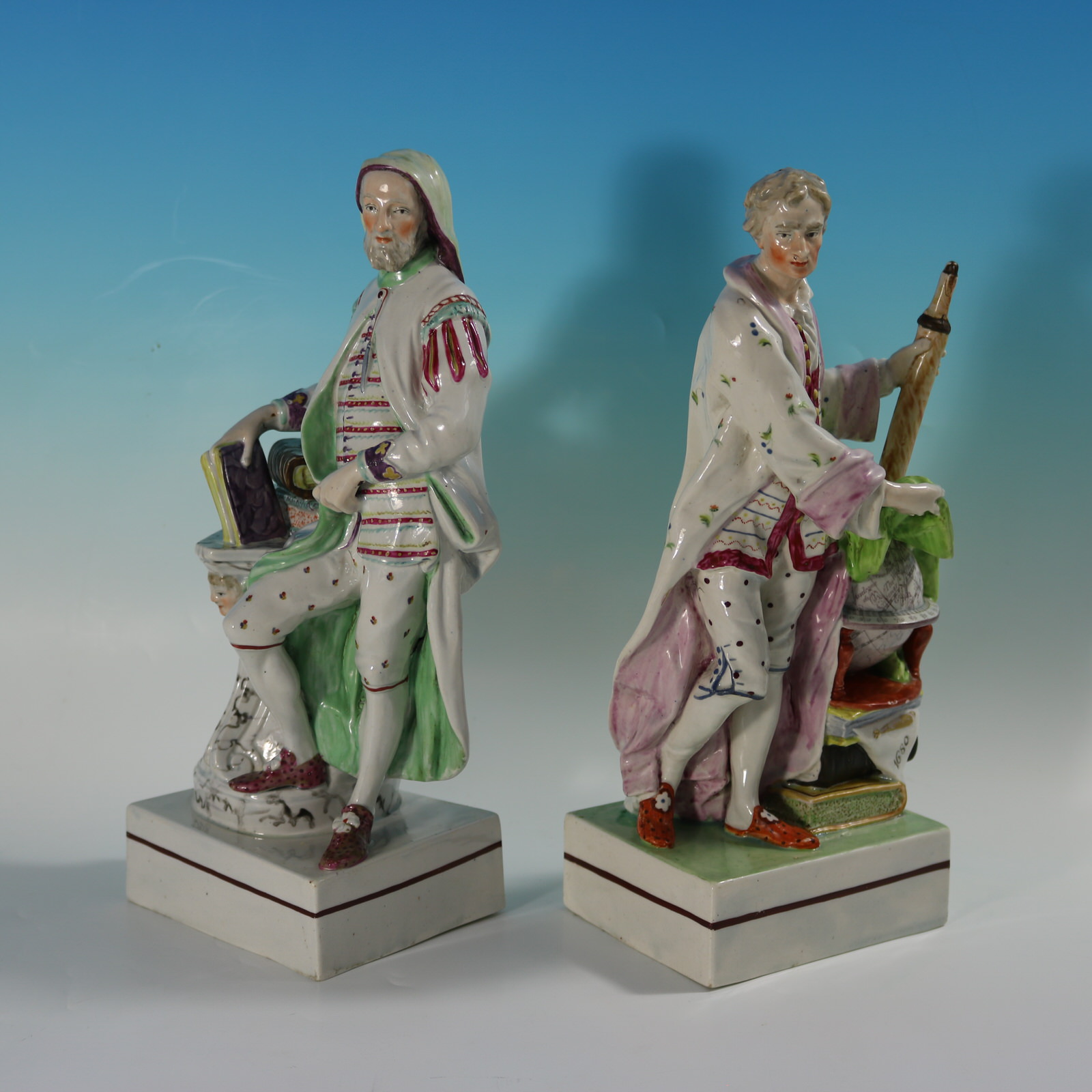 Pair Ralph Wood Staffordshire Pearlware Figures Chaucer & Newton - ID#23367 Image 2