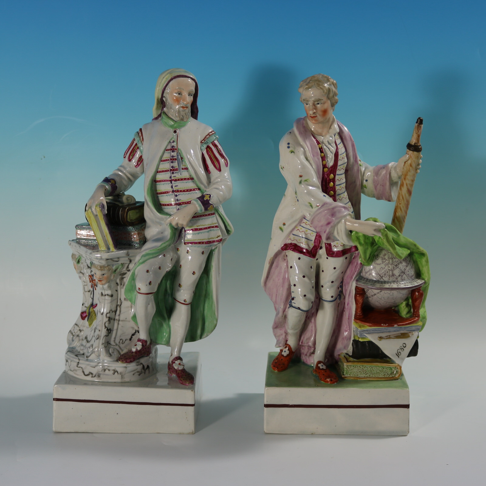 Pair Ralph Wood Staffordshire Pearlware Figures Chaucer & Newton - ID#23367 Image 1