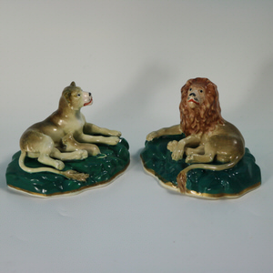 Rare Pair Staffordshire Lion and Lioness Figures