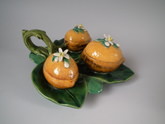 Minton Majolica lemons on leaf preserve server