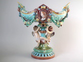 Gustafsberg Majolica putti centrepiece & lion handles