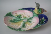 Majolica bird & shell seafood server