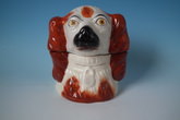 Staffordshire spaniel tobacco jar & cover