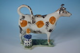 Staffordshire Prattware cow creamer