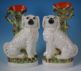 Pair Staffordshire spaniel spill vases