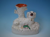 Staffordshire spaniel with game bird spill vase