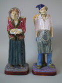 Pair Brownfield Majolica lady&gent with basket figures