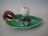Majolica lily pad & flower candle holder