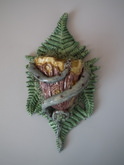Majolica Palissy snake & bird nest wall pocket