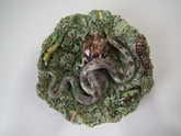 Cunha Majolica Palissy toad, frog, snake & lizard wall plate