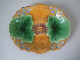 Wedgwood Majolica leaves in basket platter