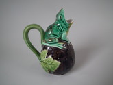 Small Minton Majolica frog on eggplant jug