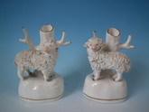 Pair Staffordshire ram & ewe spill vases