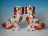 Pair Staffordshire russet & white spaniels