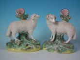 Pair Staffordshire sheep spill vases