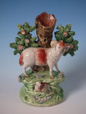 Walton Staffordshire Pearlware ram & lamb spill vase