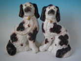 Pair Staffordshire brown & white leg-free spaniels
