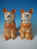 Large Pair Bo'ness Staffordshire cats with glass eyes