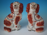 Pair Staffordshire No.2 russet & white spaniels