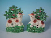 Pair Staffordshire Pearlware sheep figures