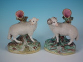 Pair Staffordshire sheep spill vases