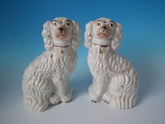 Pair Staffordshire No.2 white & gilt spaniels