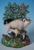 Staffordshire Pearlware bocage cow & calf figure