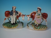 Pair Kent Staffordshire cow milkmaid/milkman figures