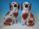 Large Pair Staffordshire legs-free russet&white spaniels