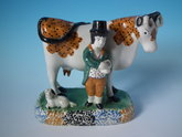 Staffordshire Prattware cow & milkman