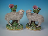 Large Pair Kent Staffordshire sheep spill vases