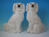 Large Pair Staffordshire white & gilt spaniels