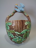 Majolica bird & oak leaves wall pocket