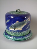 Holdcroft Majolica fish cheese dome & stand