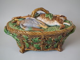 Minton Majolica hare & mallard game pie dish and cover