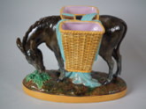 George Jones Majolica donkey with panniers flower holder