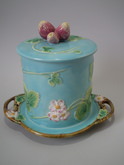 George Jones Majolica strawberry jar & cover