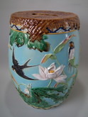George Jones Majolica storks & swallows garden seat