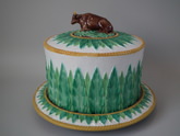 George Jones Majolica cow cheese dish & cover