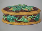 George Jones Majolica acorn match box & cover