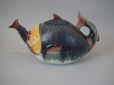 Majolica fish swallowing a fish teapot