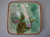 Rare Majolica Square shaped Asparagus serving plate
