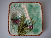 Rare Majolica square shaped asparagus serving plate