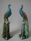 Pair Mintons Majolica peacocks