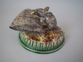 Majolica Palissy mouse with grain toothpick holder